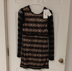 Likely Black and Tan Mini Dress Long Sleeve Sheath